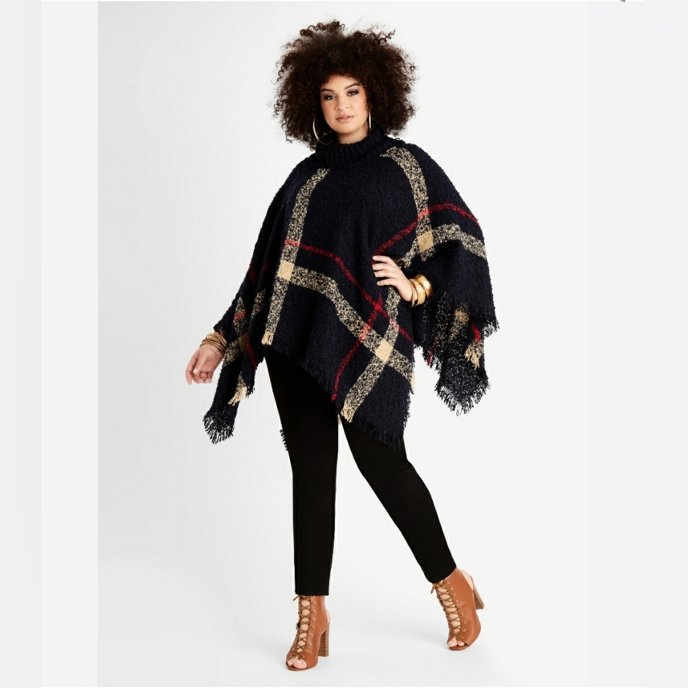 COZY PLAID PONCHO W/ TURTLENECK - Picture 14 of 16